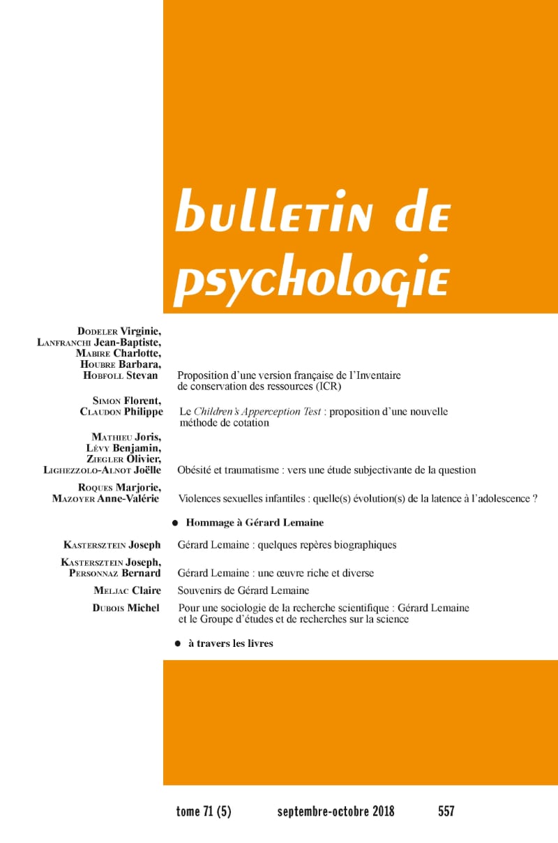 Couverture — Bulletin de psychologie, numéro 557